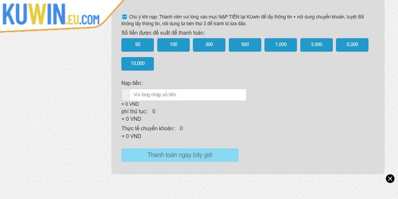 Nạp tiền Kuwin rất nhanh chóng, tiện lợi, hoàn toàn miễn phí